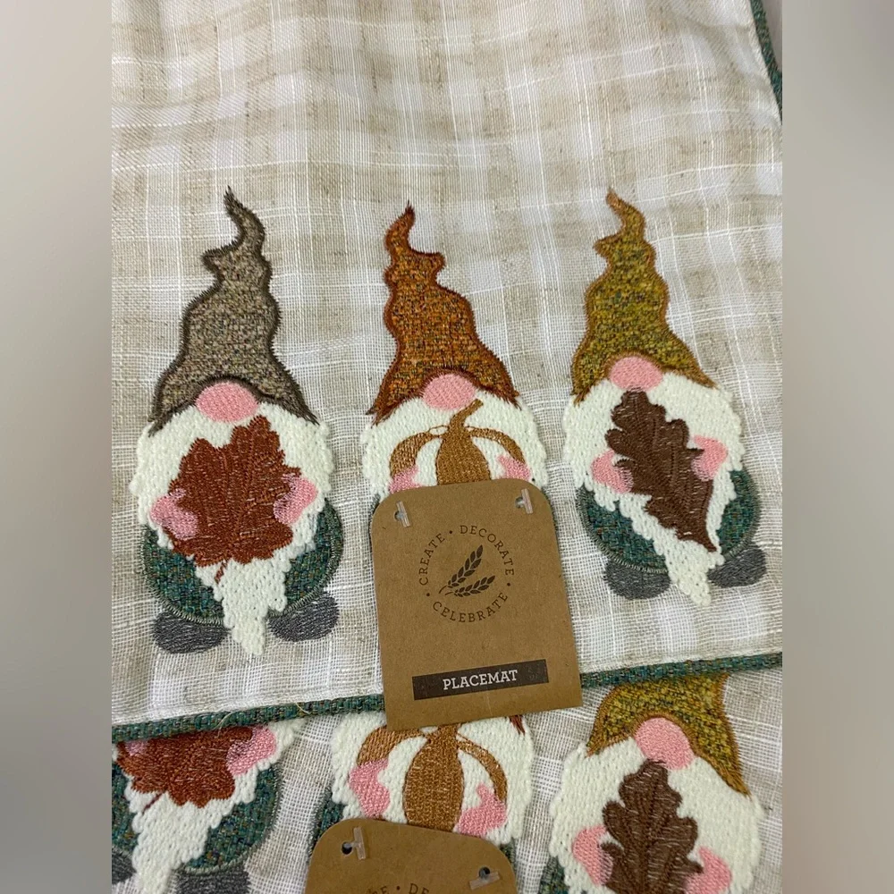 2 Fall Tapestry Harvest Gnomes Placemats Autumn New
